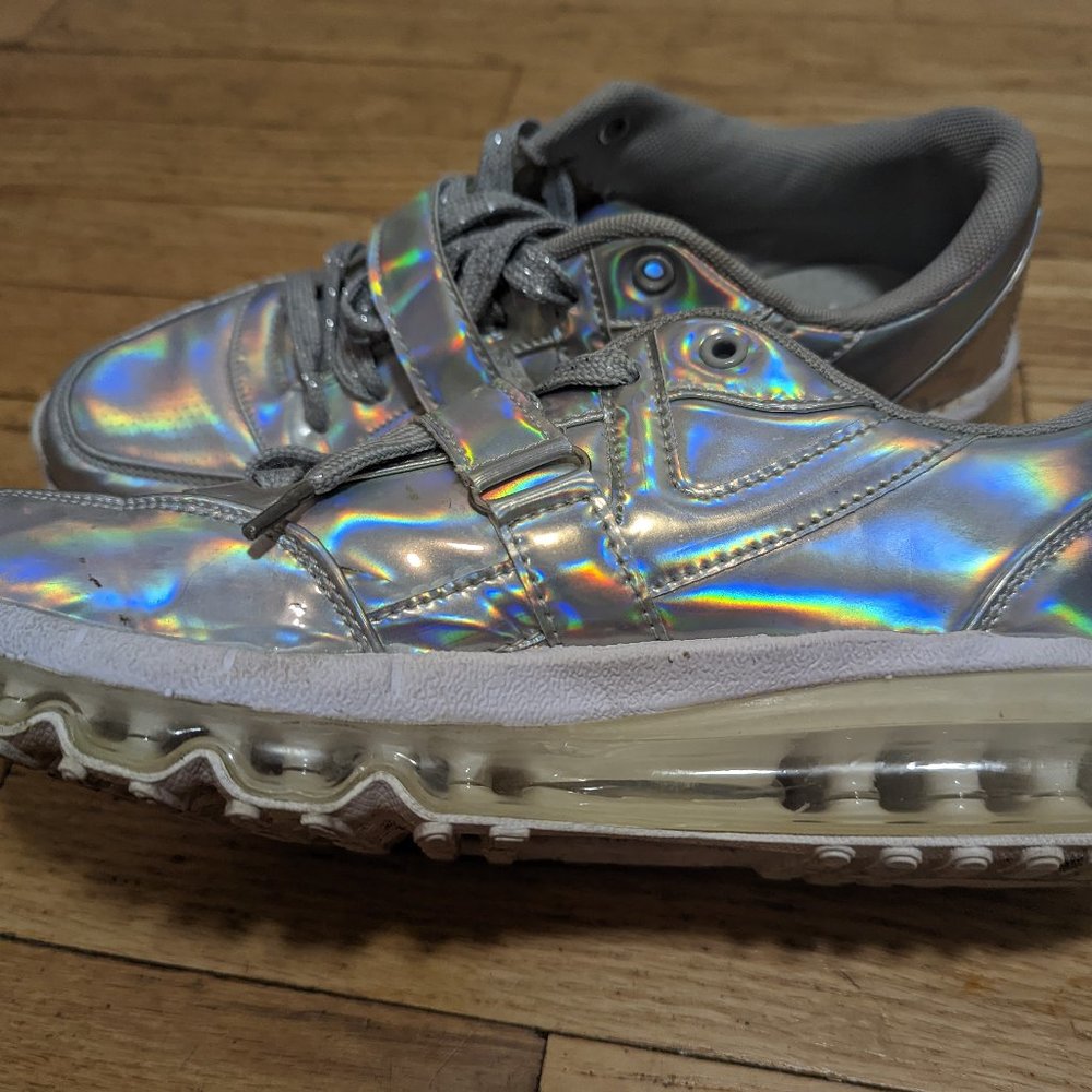 YRU dolls kill aire silver holographic platform sneakers